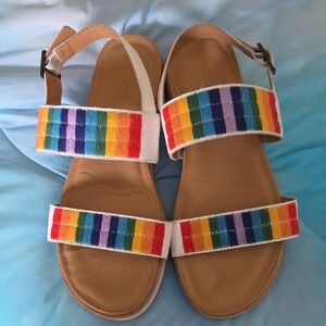 Soludos Remy City, Light Leather, Rainbow Embroidered Sandals